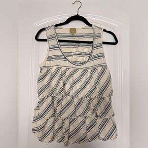 Postella Tiered Striped Sleeveless Top Blue Cream Boho Ruffle Tank